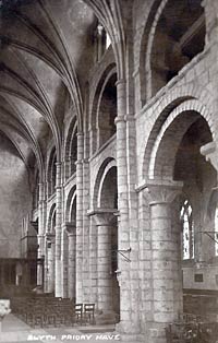 The Norman nave arcade at Blyth church, c.1920. 