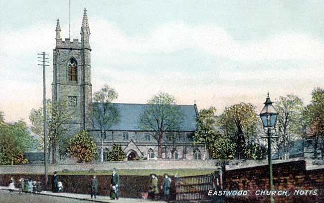 An early 20th century view of St Mary's Church, Eastwood. The main body of the church was destroyed by fire in the 1960s.
