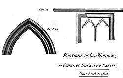 Portions of old windows in ruins of Greasley Castle.