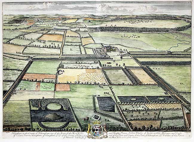 Perspective view of Haughton Hall and Park by Knuyff and Kip, 1709.