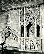 The early 14th century Easter Sepulchre in Hawton Church.