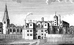 Sketch based on engraving in Thoroton's History of Nottinghamshire shwoing the hall as it appeared in the 1670s.