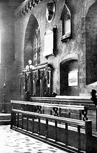 The Chancel of Hucknall Torkard Church, under the floor of which is the Byron Vault.