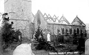 Kirkby church after the fire in 1907. 