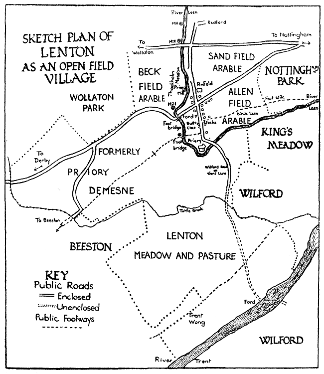 Sketch plan of Lenton as an open field village