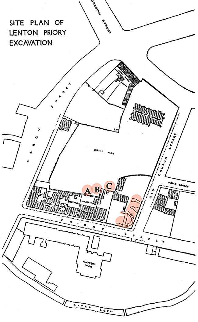 Site plan of Lenton Priory excavation