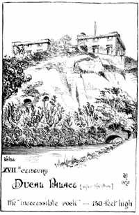 The 17th century Ducal Palace (after the fire). The "inaccessible rock" — 130 feet high.