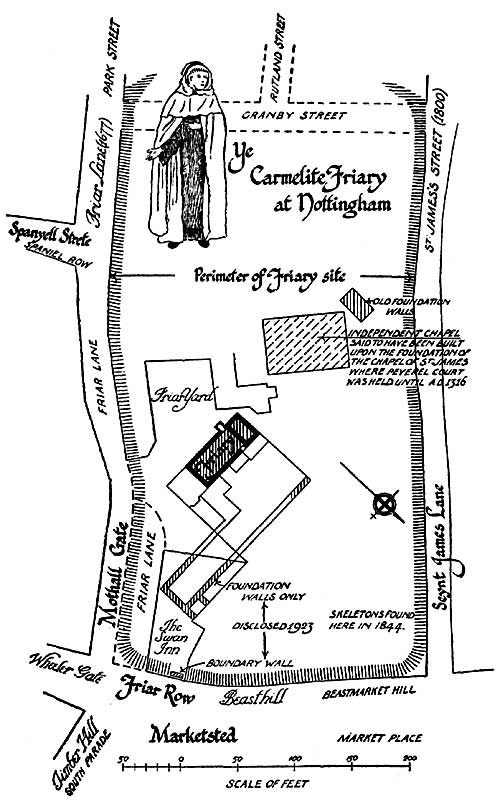 Plan of Carmelite priory, Nottingham