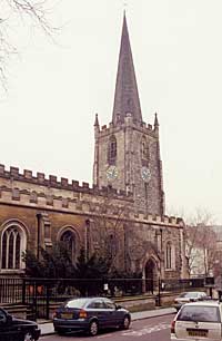 St Peter's Church from St Peter's Street before cleaning and restoration work in 2003 (A Nicholson, 2001).