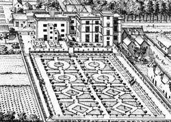 Pierrepont House as shown on Jan Kip's East Prospect of Nottingham from the East, 1707-08.