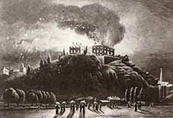 Nottingham Castle burning on 8 October, 1831. 
