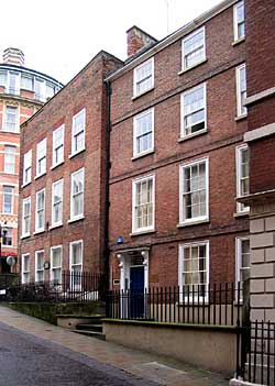 Georgian houses at the top of St James' Street. The house on the end was occupied by Lord Byron.