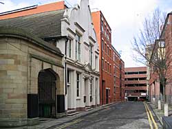 Halifax Place in 2004. The Lace Market Theatre is the white building on the left (A Nicholson, 2004).