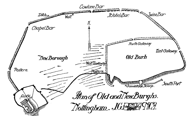 Plan of Old and New Burghs. Nottingham