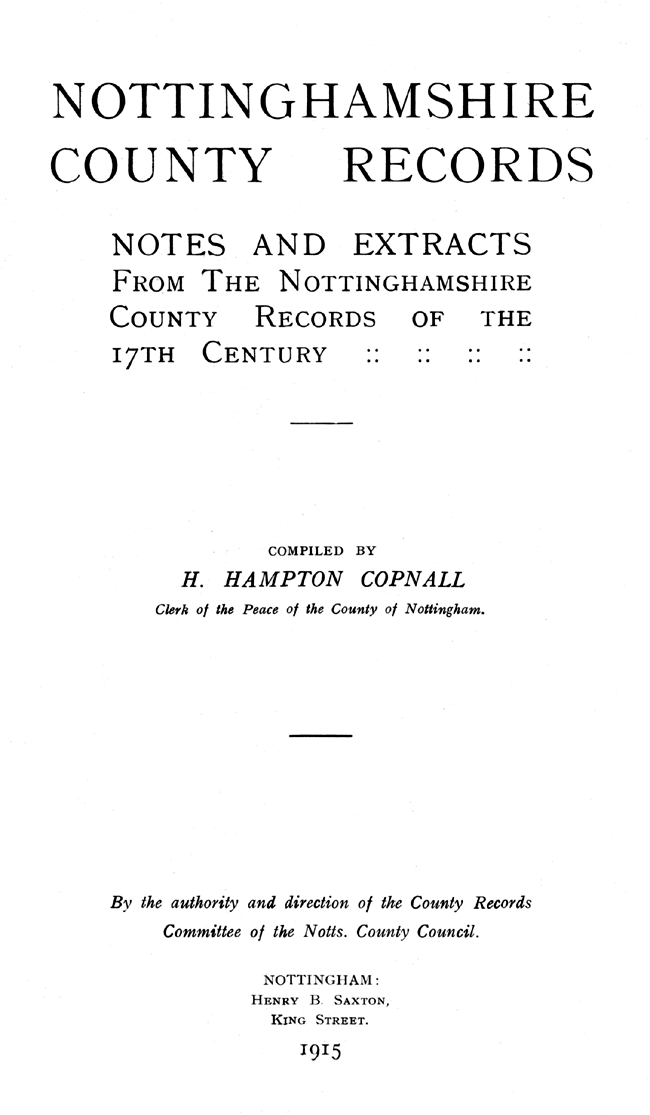 Title page of 'Nottinghamshire County Records'