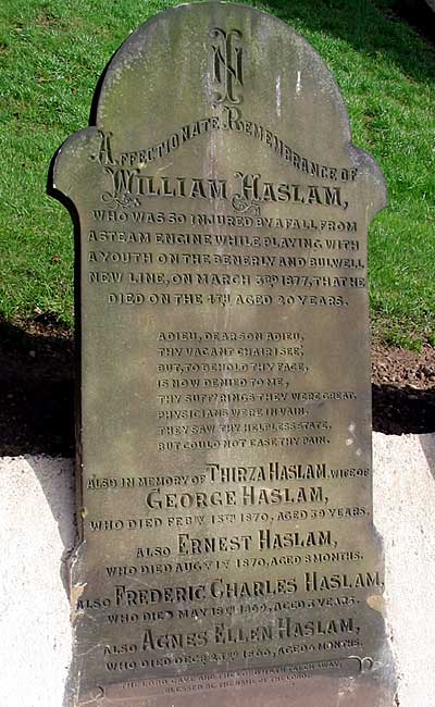 Gravestone in the graveyard at Bulwell parish church