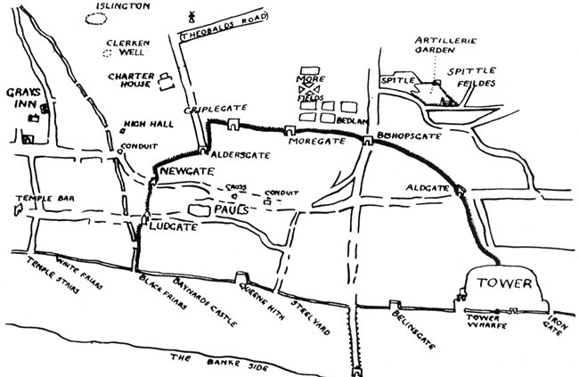 London 1620 Simplified from a map in the Guildhall Library