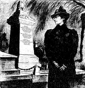 Mrs Druce at T C Druce's grave in Highgate Cemetery (The Penny Illustrated Paper, 18 March 1899).