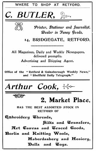 C Butler (printer, stationer and journalist); Arthur Cook (haberdasher)