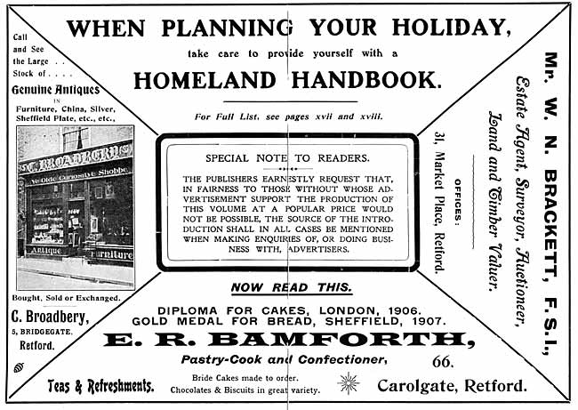 C Broadberry (antique dealer), E R Bamforth, pastry-cook and confectioner; W N Brackett (estate agent)