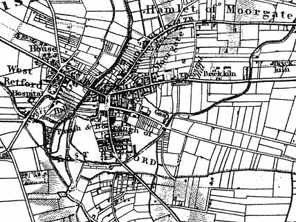 A section of William Sanderson's map, Twenty miles around Mansfield, published in 1835.