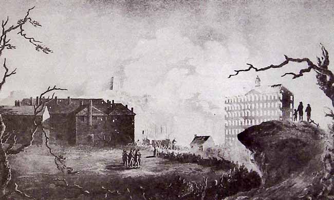 'VIEW OF THE CONFLAGRATION OF MESSRS DENISON & CO's COTTON MILL ON THE NIGHT OF 28 NOVEMBER 1802'