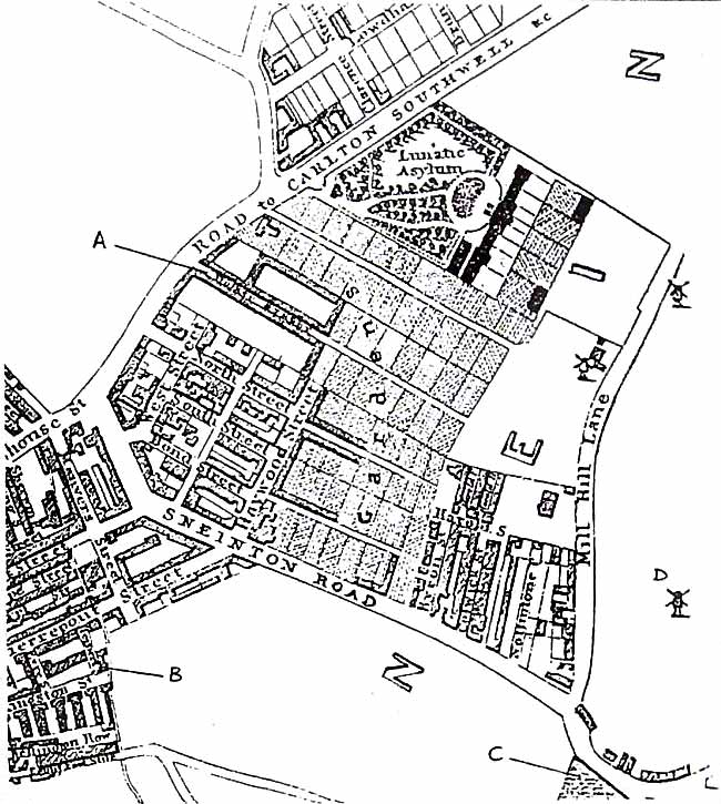 PART OF SNEINTON in the early 1830s, from Staveley & Wood’s map of Nottingham