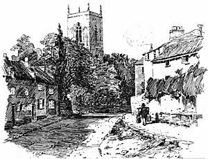 DALE STREET AND SNEINTON CHURCH, a pen and ink sketch by Kiddier which appeared in 'City Sketches', 1898.