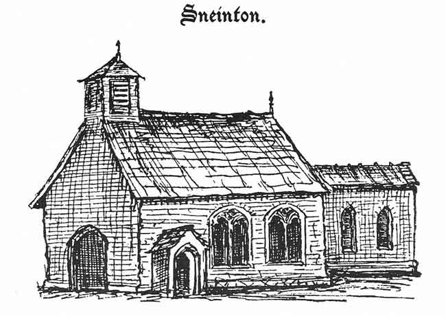 ANOTHER VIEW OF THE MEDIAEVAL CHURCH OF SNEINTON, demolished in 1810. This drawing appears in the printed volume of the Stretton manuscripts.