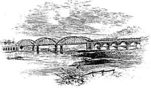 THE TRENT BRIDGE OF THE MIDLAND RAILWAY, now Lady Bay road bridge; an engraving from ’Our Iron Roads’, by the Rev. F S Williams (1883).