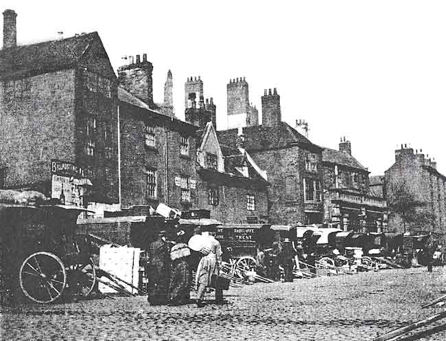 HOW LATE 19th century NOTTINGHAM was dominated by horse-drawn traffic. Carts are lined up awaiting their horses at a carrier depot in Upper Parliament Street. The large Co-op store now stands on this site.