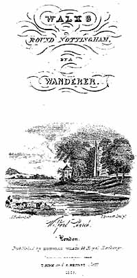The extra title-page included in some copies of Walks Round Nottingham. The distant hill on the left of this view from Wilford Church appears to be Colwick Woods.