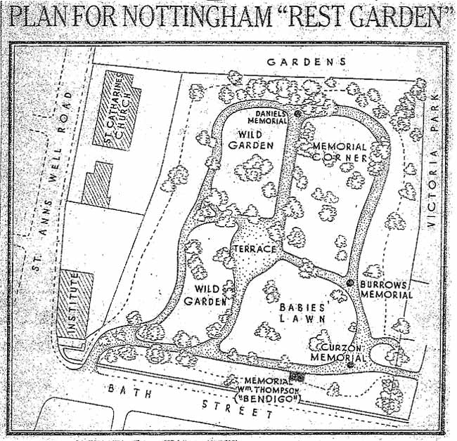THE PLAN FOR CONVERTING THE CEMETERY into a REST GARDEN.- as it appeared in the Nottingham Journal of 18 September, 1946.