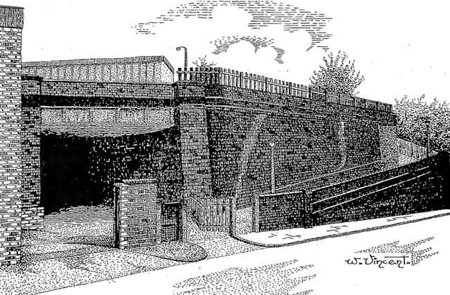 Remains of Manvers Street Station showing Cattle Ramp and Access Tunnel. Bill Vincent’s drawing, from Sneinton Magazine number 3.