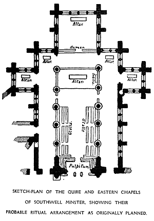 Sketch plan of the quire and eastern chapels of Southwell Minster