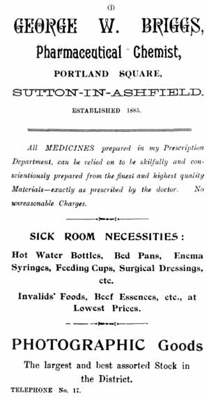 George W Briggs, Pharmaceutical Chemist, Portland Square, Sutton-in-Ashfield