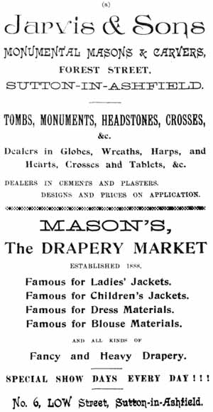 Jarvis & Sons, Monumental Masons and Carvers, Forest Street, Sutton-in-Ashfield / Mason's, The Drapery Market, ... No. 6 Low Street, Sutton in Ashfield