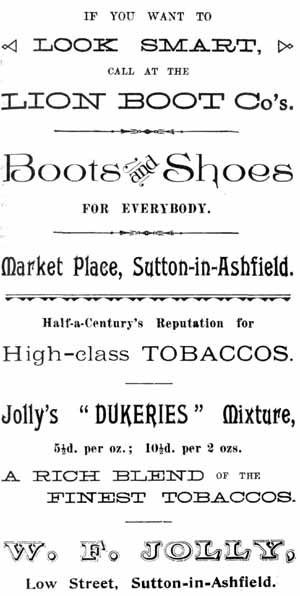 Lion Boot Co., Market Place, Sutton-in-Ashfield / W. F. Jolly, tobacconist, Low Street Sutton-in-Ashfield