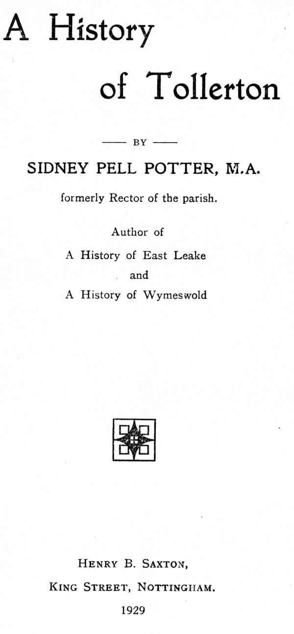 A History of Tollerton by Sidney Pell Potter (1929)
