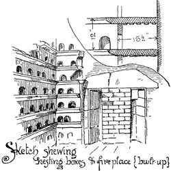 Sketch shewing nesting boxes and fireplace