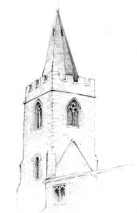 Tower of Holy Trinity church, Wysall (A Nicholson, 1979).